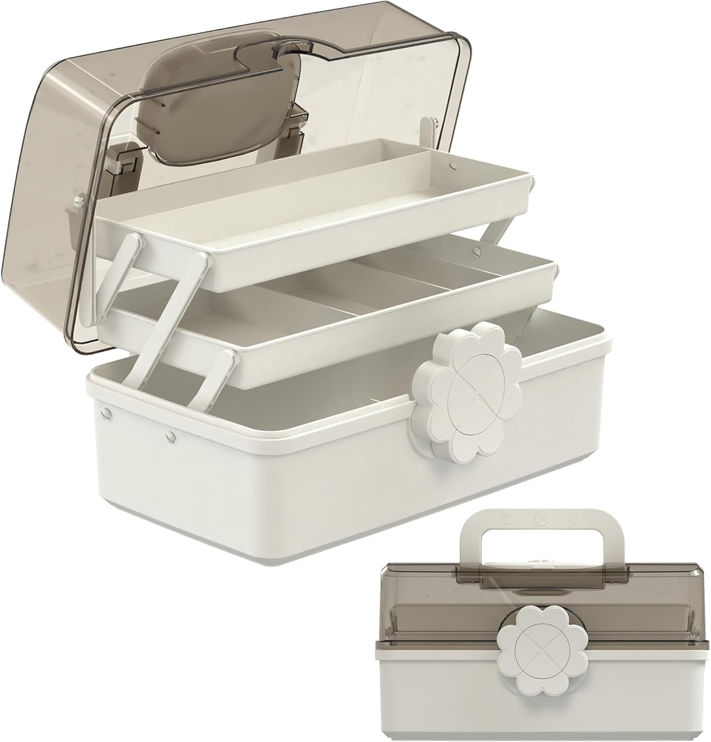 Covetree Caja de almacenamiento dividida de plástico de 3 capas, caja de herramientas de plástico multifuncional con asa para costura, maquillaje, medicamentos, uñas, accesorios para el cabello para