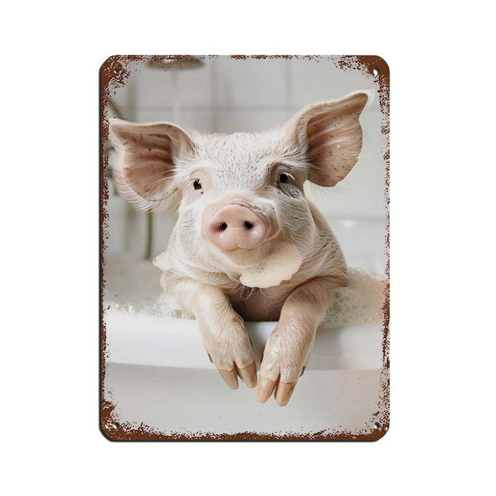 Pig in Bathtub Art, Cute Bathroom & Laundry Room Retro Poster Metal Tin Sign Chic Art Retro Iron Painting Bar People Cave Cafe Family Garage Poster Wall Decoration 12x16inch(30x40cm)