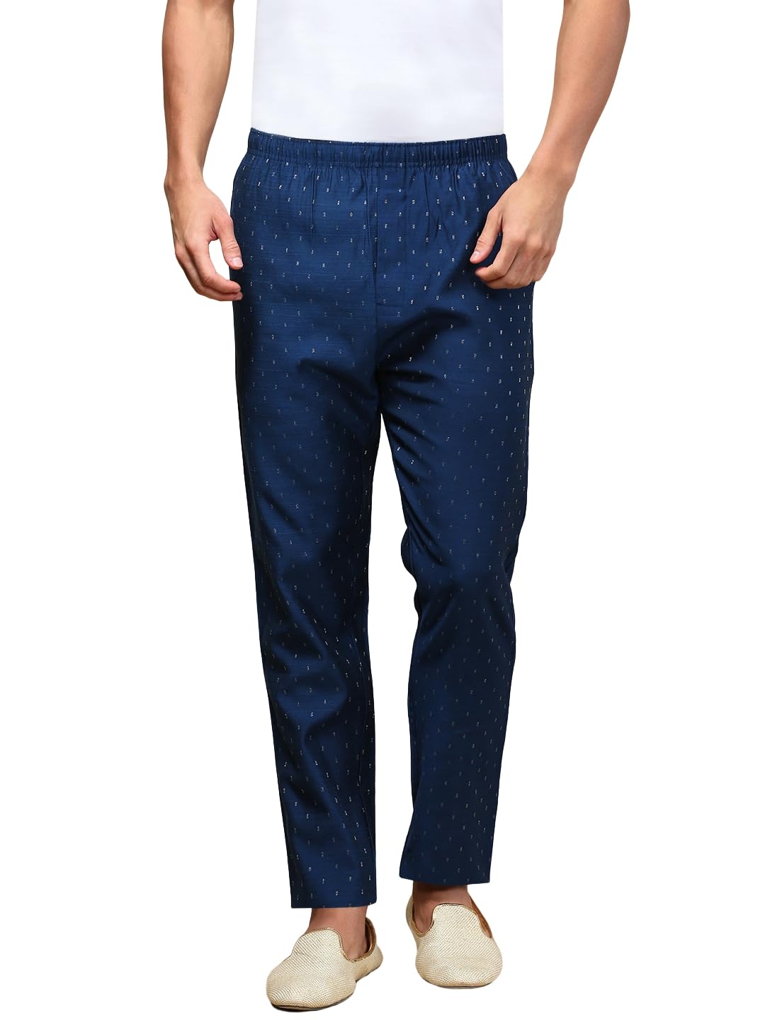 Mens Pyjama Viscose Blend Ethnic Motif Elastic Waist Side Pockets Bottomwear Pant Classic Design for Ultimate Comfort(S; Navy)-image-40