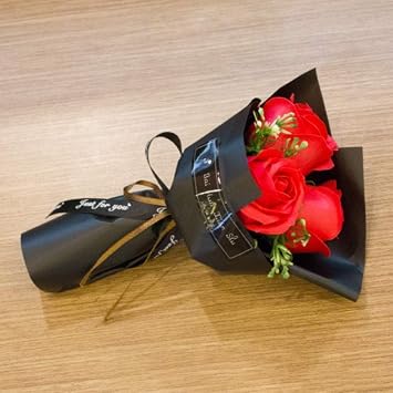 Dwang Red 3 Heads Artificial Rose Bouquet Soap Flower Petals Valentine Day Gifts for Women, Best Friend and Girlfriend, Birthday, Christmas from Daughter Son Husband, Artificial Flowers