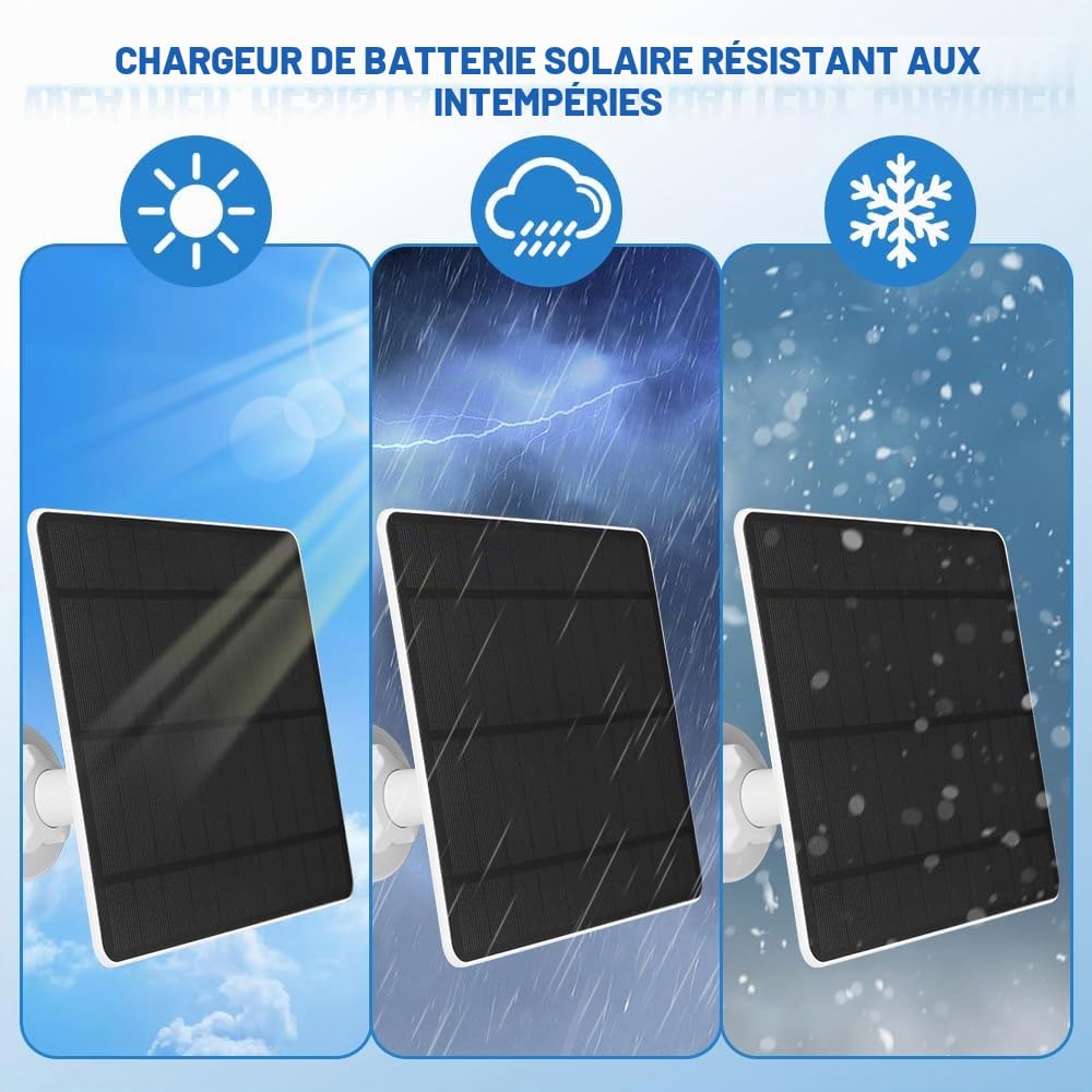 Lot de 2 Panneau Solaire 5W pour Caméra de Sécurité, Panneaux Solaires pour Caméra WYZE Battery Cam Pro, caméra Eufy et caméra Arlo Essential Spotlight/XL Spotlight, avec port Micro USB, DC, Type-C,