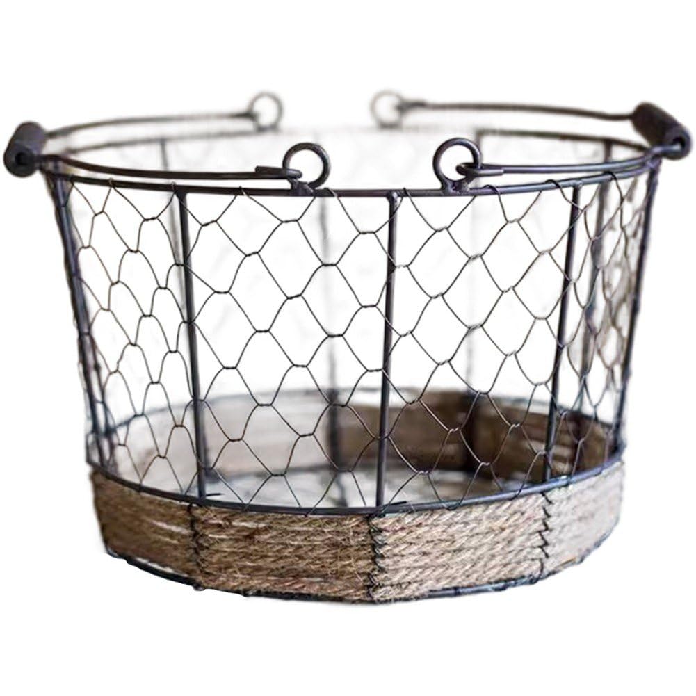 Cesta de metal de diseño vintage fabricada en hierro para almacenamiento decorativo