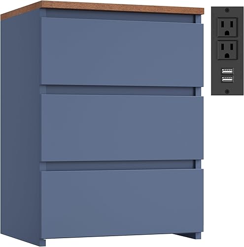 Miniatura 7 de FOTOSOK Juego de 2 mesitas de noche, mesita de noche de 26" de altura con estación de carga, juego de 2 mesitas de noche con puertos USB y tomas de