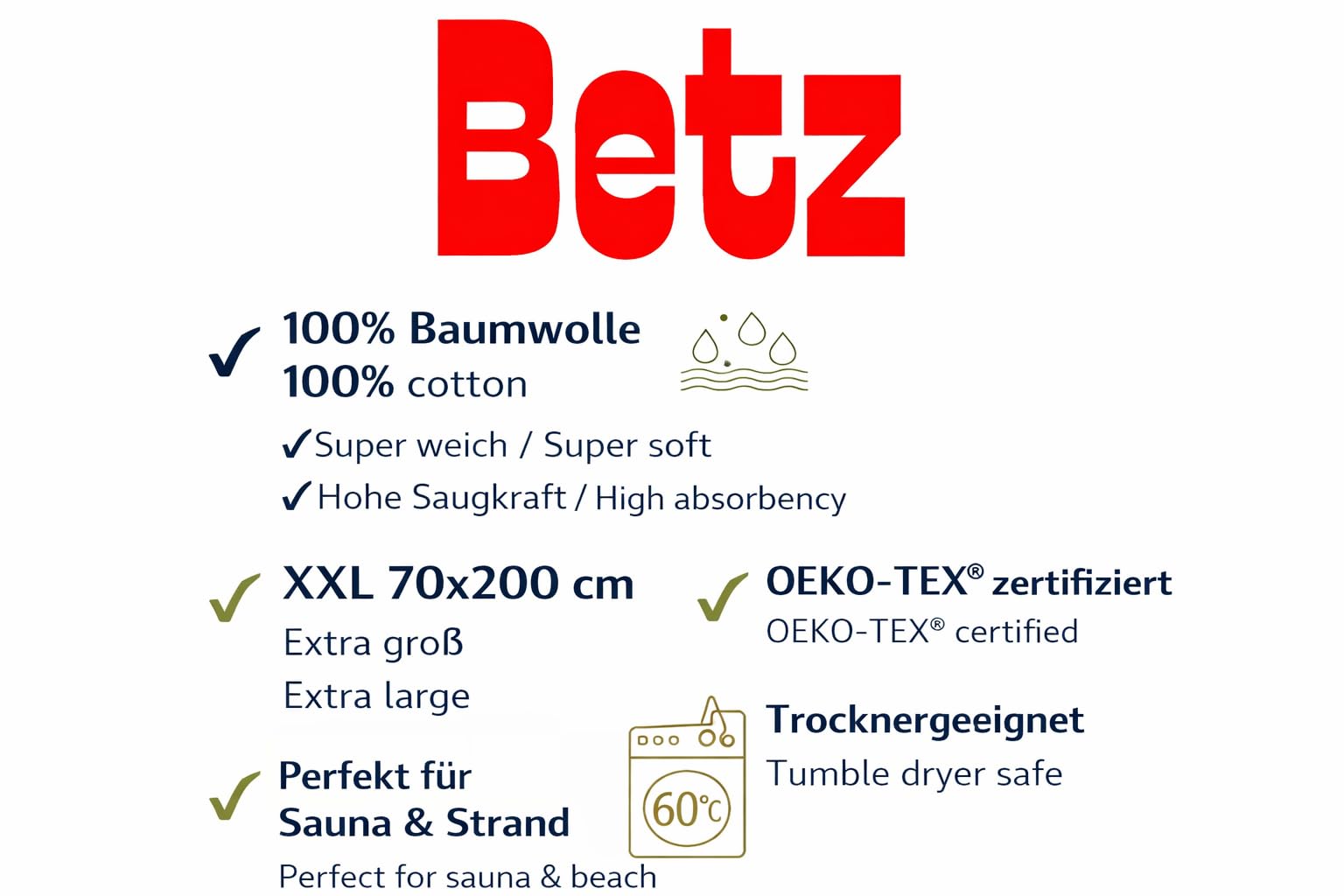Betz 3-TLG. XXL Saunatuch Set Premium 100% Baumwolle 1 Saunatuch 2 Handtücher Farbe dunkelblau