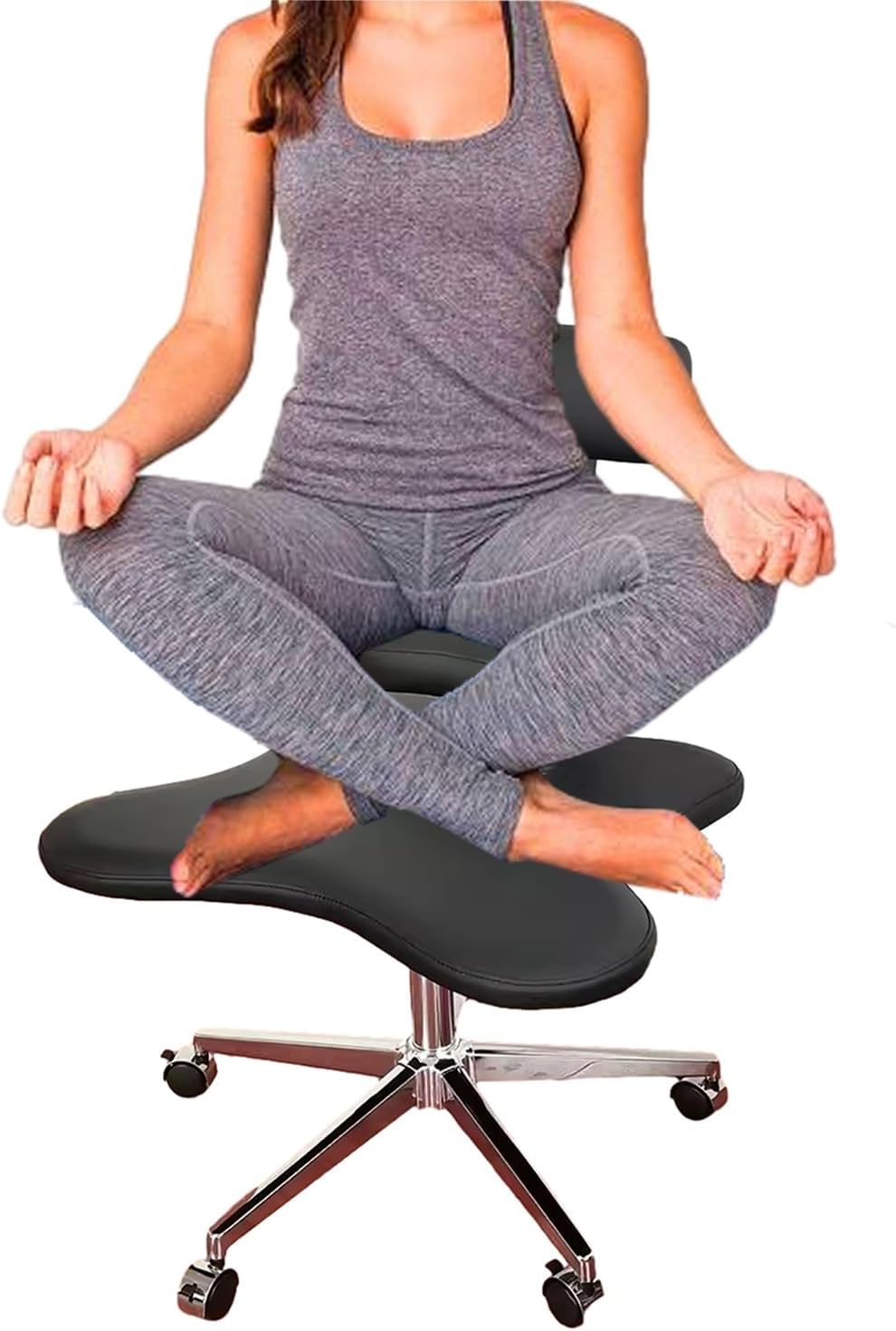 Cross Kneeling Meditation Chair，Ergonomic Office Chair Cross Legged Office Chair Adjustable Height Kneeling Chair with Back Support, Wide Office/Game Computer Chair Cross Legged - Brake Cast