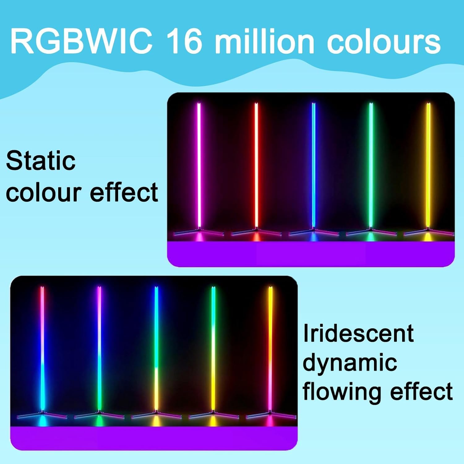 Lampa podłogowa LED, inteligentna lampa narożna RGB z aplikacją i pilotem zdalnego sterowania, 16 milionów kolorów, zmieniająca scenerię, światło nastrojowe do sypialni, salonu, pokoju gier