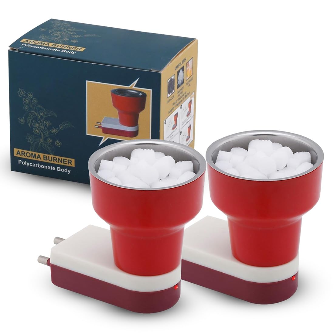 PANCA Kapoor Dani, Premium Camphor Diffuser for Home Bakhoor Burner Kapoor Diffuser, Electric Kapoor Dani for Puja, Aroma Diffuser, (Red) (Pack of 2)