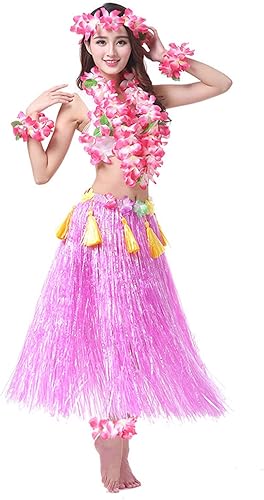 Mistari Hula Grass Skirts for Adults Hula Skirts for Women with Flower Leis Hawaiian Costumes for Luau Party, 1 Set