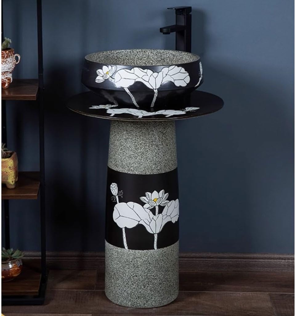 Pedestal Sinks Ceramic Column Wash Basin Balcony Floor Retro Home Bathroom Sink (A)