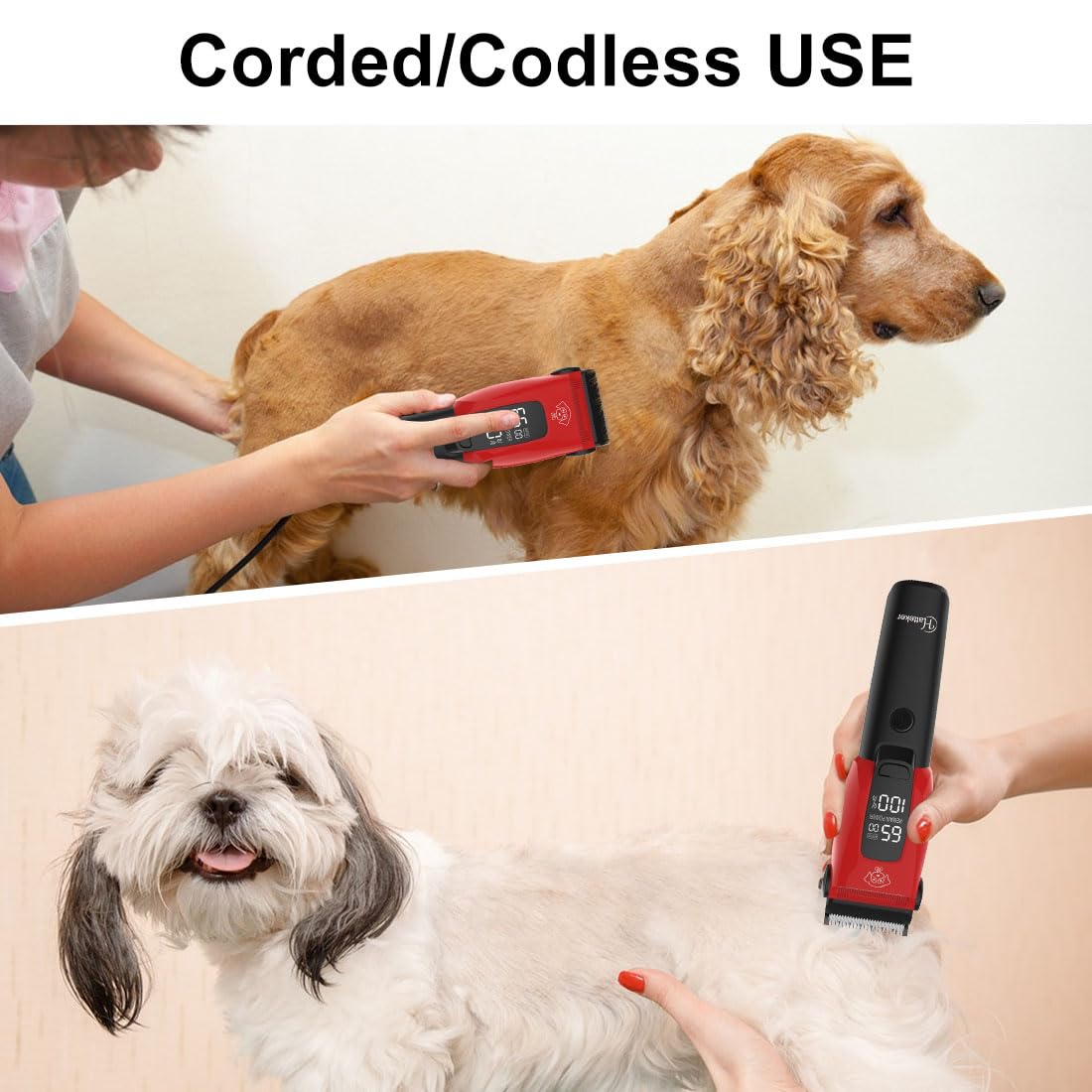 Hatteker Cortapelo para perros Cortapelo eléctrico profesional para mascotas con 7500RPM Cortapelo para gatos Cortapelo sin cable para perros Luz auxiliar