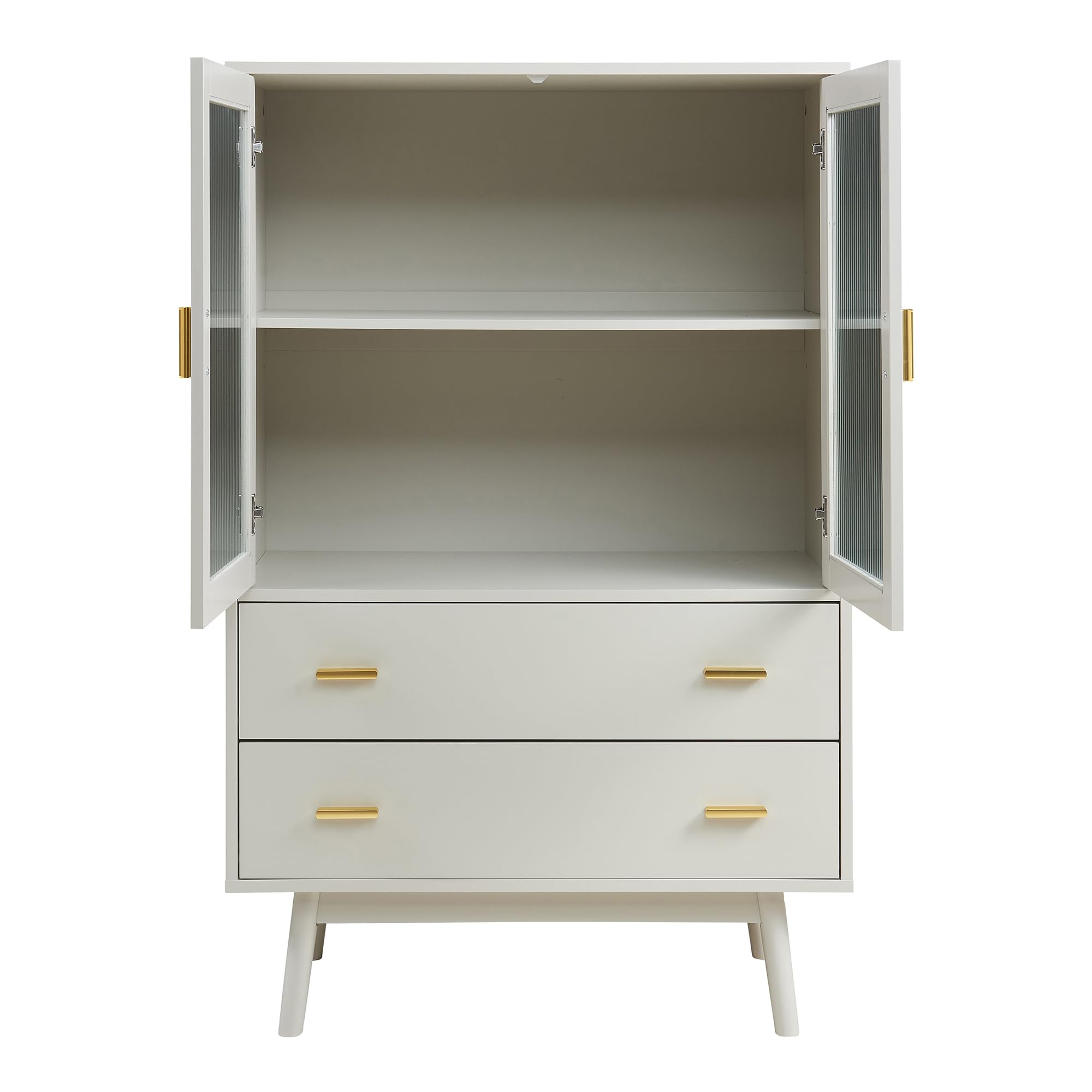 [en.casa] Credenza con Vetrina Armadietto con Ante in Vetro Scanalato e 2 Cassetti Madia per Cucina Soggiorno Sala Pranzo 120x80x40 cm Beige