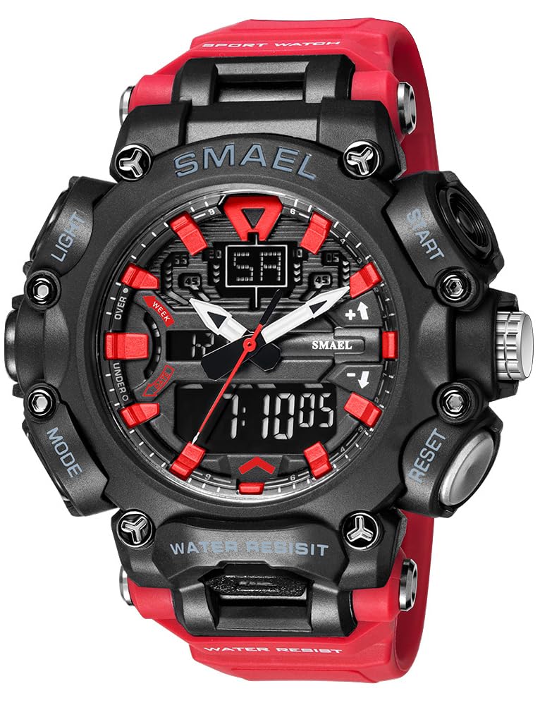 MASTOP Orologio da uomo, analogico, digitale, LED, doppio display, militare, multifunzione, elettronico, impermeabile, al quarzo, orologio sportivo con sveglia, cronometro, retroilluminazione, 12 ore