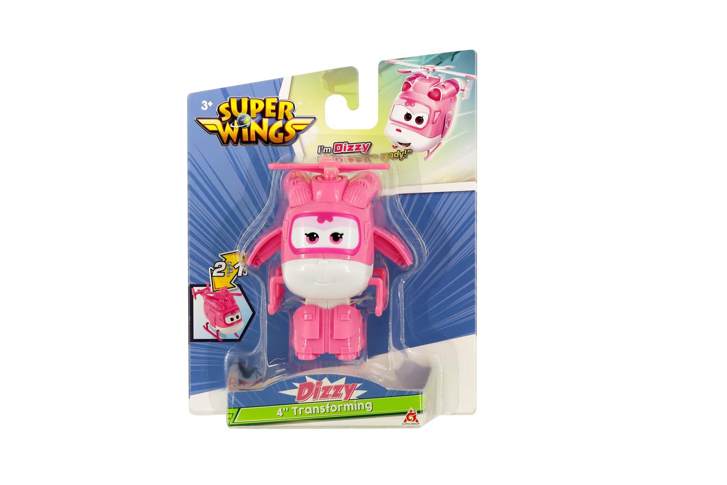 Super Wings EU780622 Dizzy Transformation Plane in Pink/White, Approx. 12 cm Toy Figure for Children, Transformable Toy Plane and Robot Figure