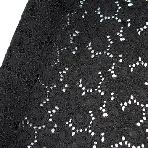 Material for Sewing Handmade DIY Coloful Cotton Cloth Embroidered Lace Fabric Width 130cm Clothes Dress Home Accessories(Black)