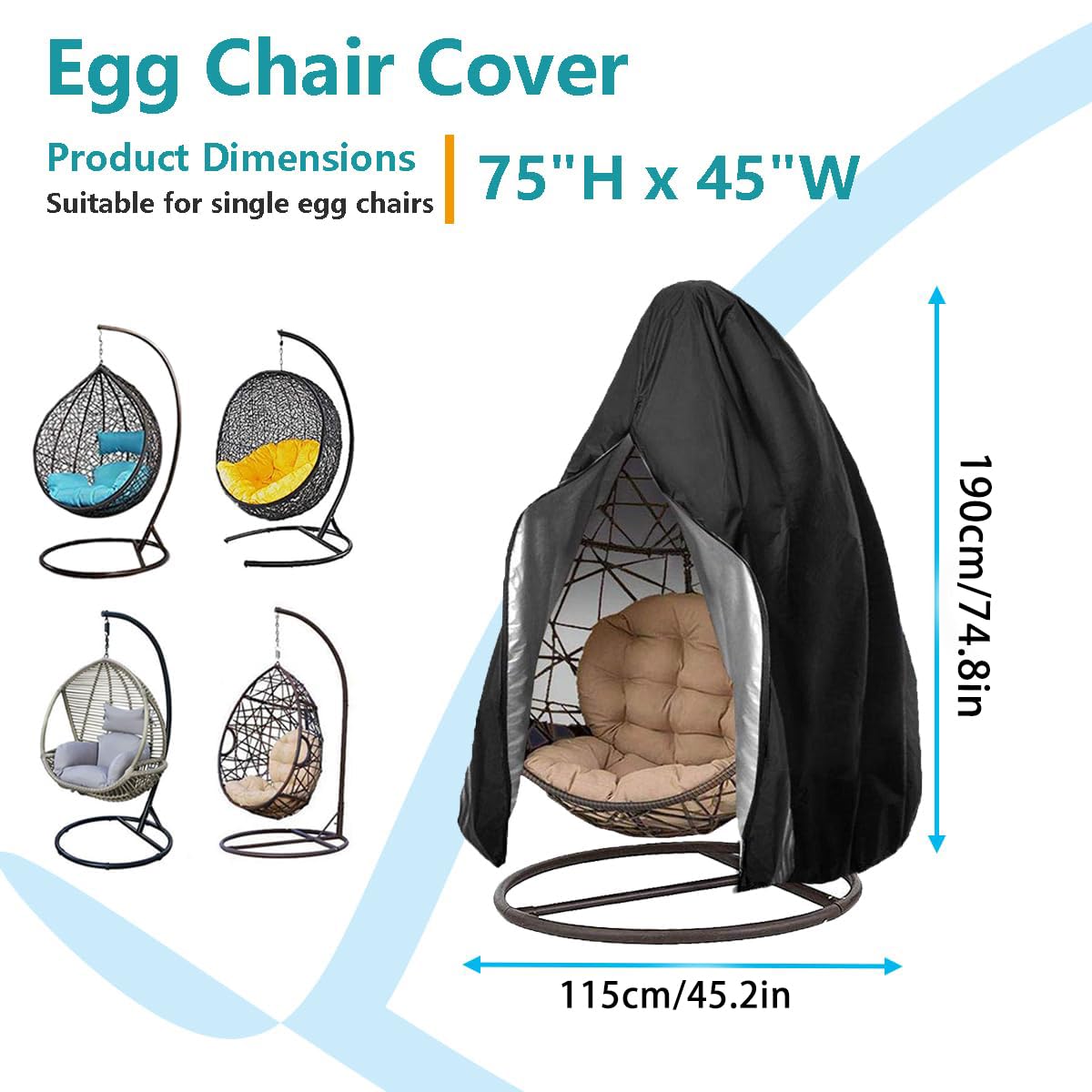 Housse De Chaise Suspendue Imperméable 190 X 115 Cm - Durable - Oxford 210D - Avec Fermeture éclair - Housse De Pluie Respirante Pour Chaises Flottantes - Gris U0153uf