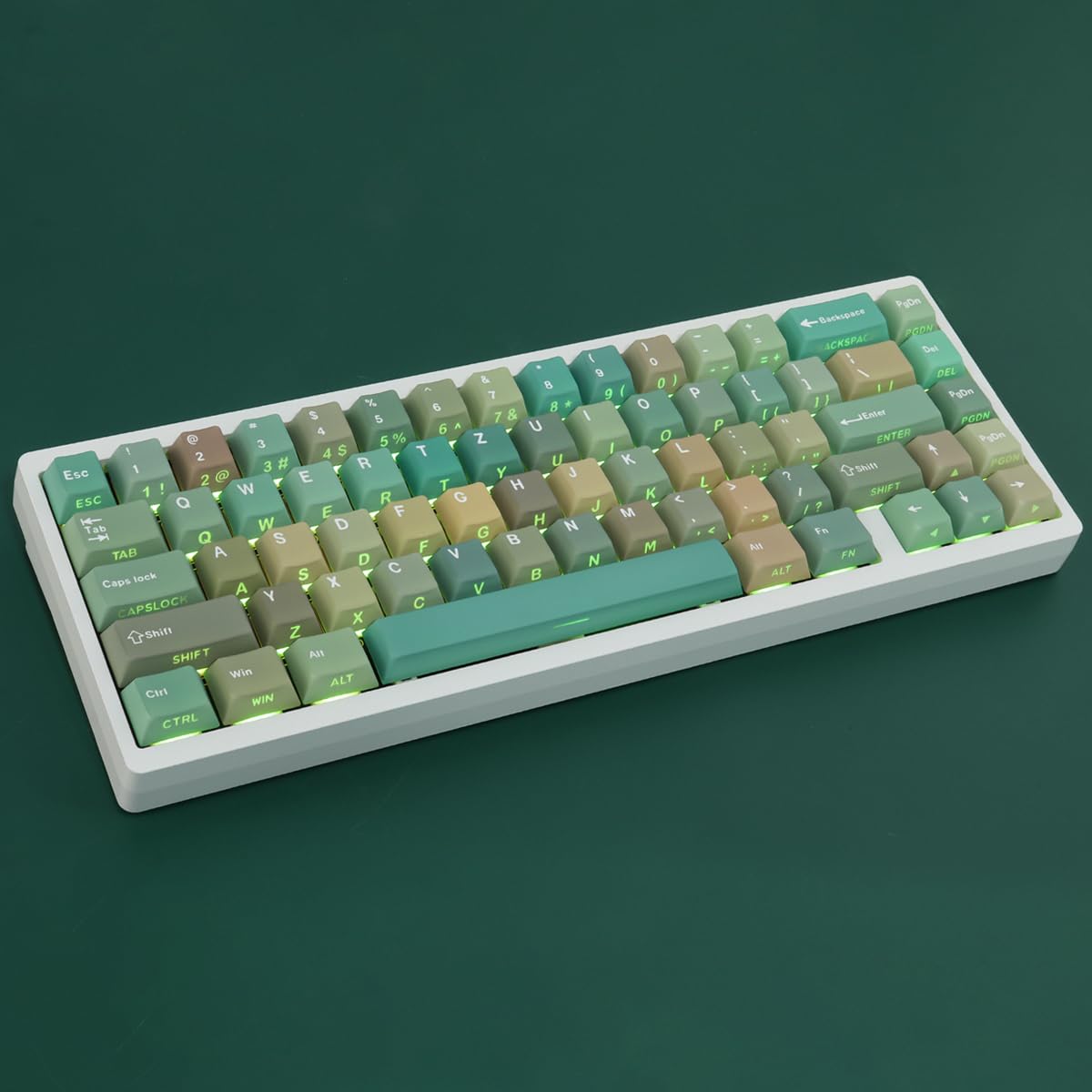 Sunzit PBT Deutsches Layout Keycaps, 132 Tasten Grüner Wald Custom Tastenkappen Cherry Profile Dye-Sub Keyboard Keycap Set mit 6.5u Spacebar für MX Switches Mechanische Gaming Tastatur