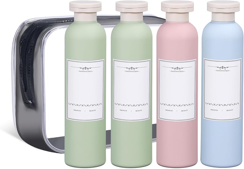 ASEVAT Frascos Recarregáveis de Plástico para Viagem com Tampa Flip, 260 mL, Azul, Rosa e Verde, Pacote com 3 e Bolsa Transparente