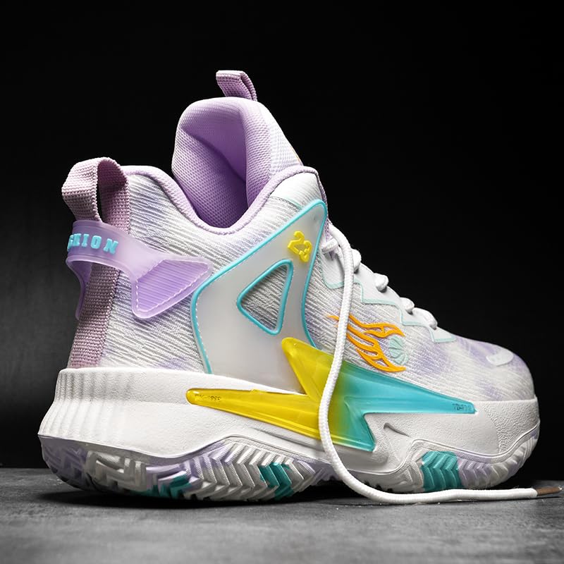 Basketball Shoes for Womens and Mens, Breathable Non Slip Outdoor Casual Unisex-Adult Fashion Sneakers Purple Size 9