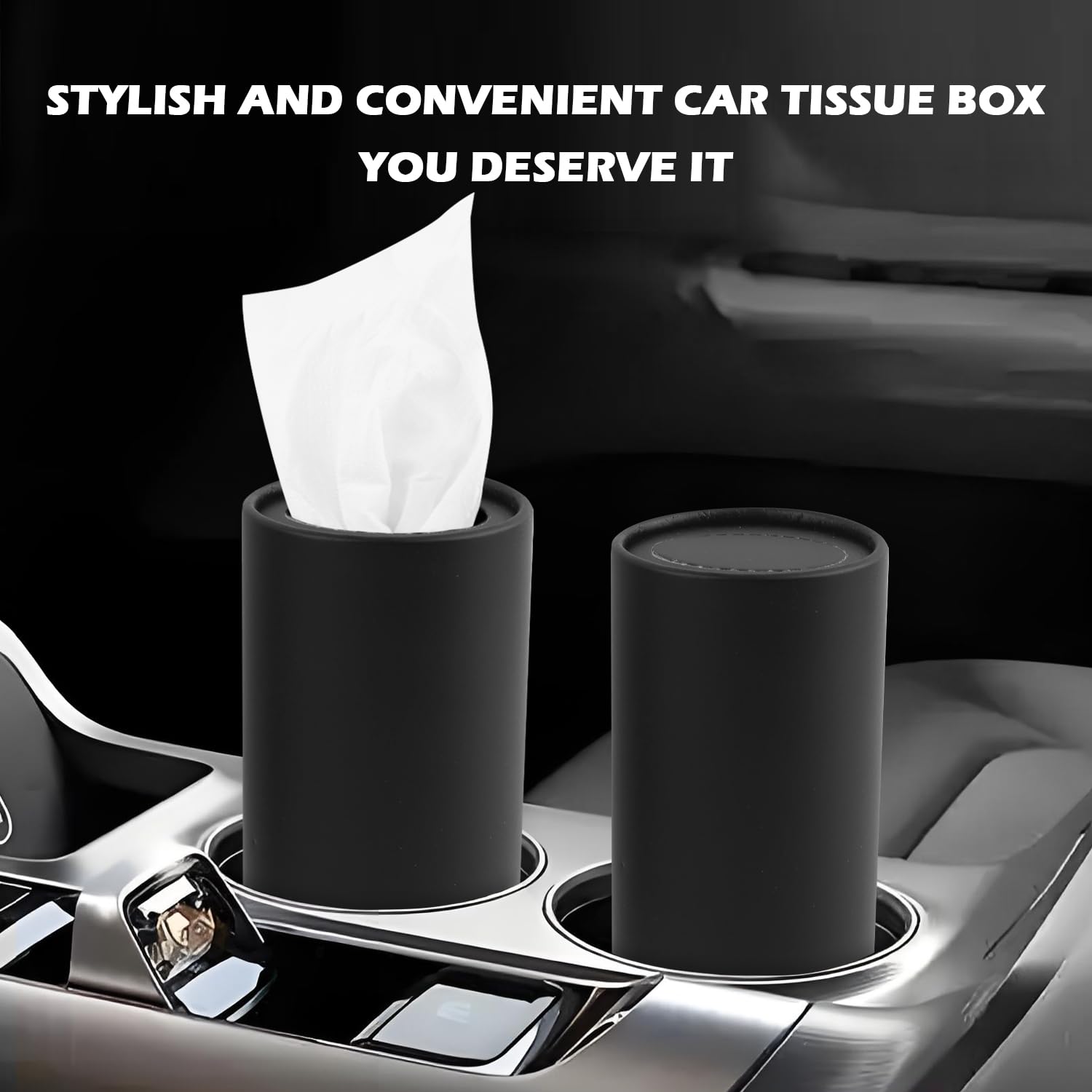 Lot de 4 porte-mouchoirs rétractables pour voiture, cylindriques rechargeables avec 30 pièces par boîte, boîte à mouchoirs multifonction pour voitures comme poubelles et porte-stylos (noir)
