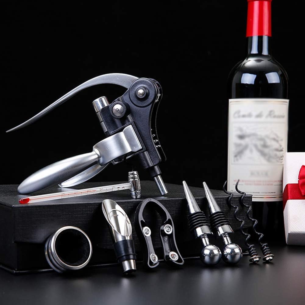 Weinöffner Korkenzieher Set Edelstahl Multifunktions Werkzeug Kit mit Folienschneider, Ausgießer, Stopper, Thermometer, in Geschenkbox - Perfekt für Weinliebhaber