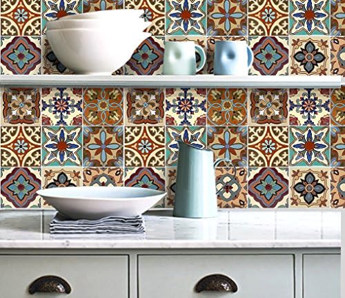 Miniatura 3 de Adhesivos para azulejos de 4 x 4 pulgadas, 40 unidades, para cocina, baño, vinilo, impermeable, despegar y pegar, talavera mexicana TR003