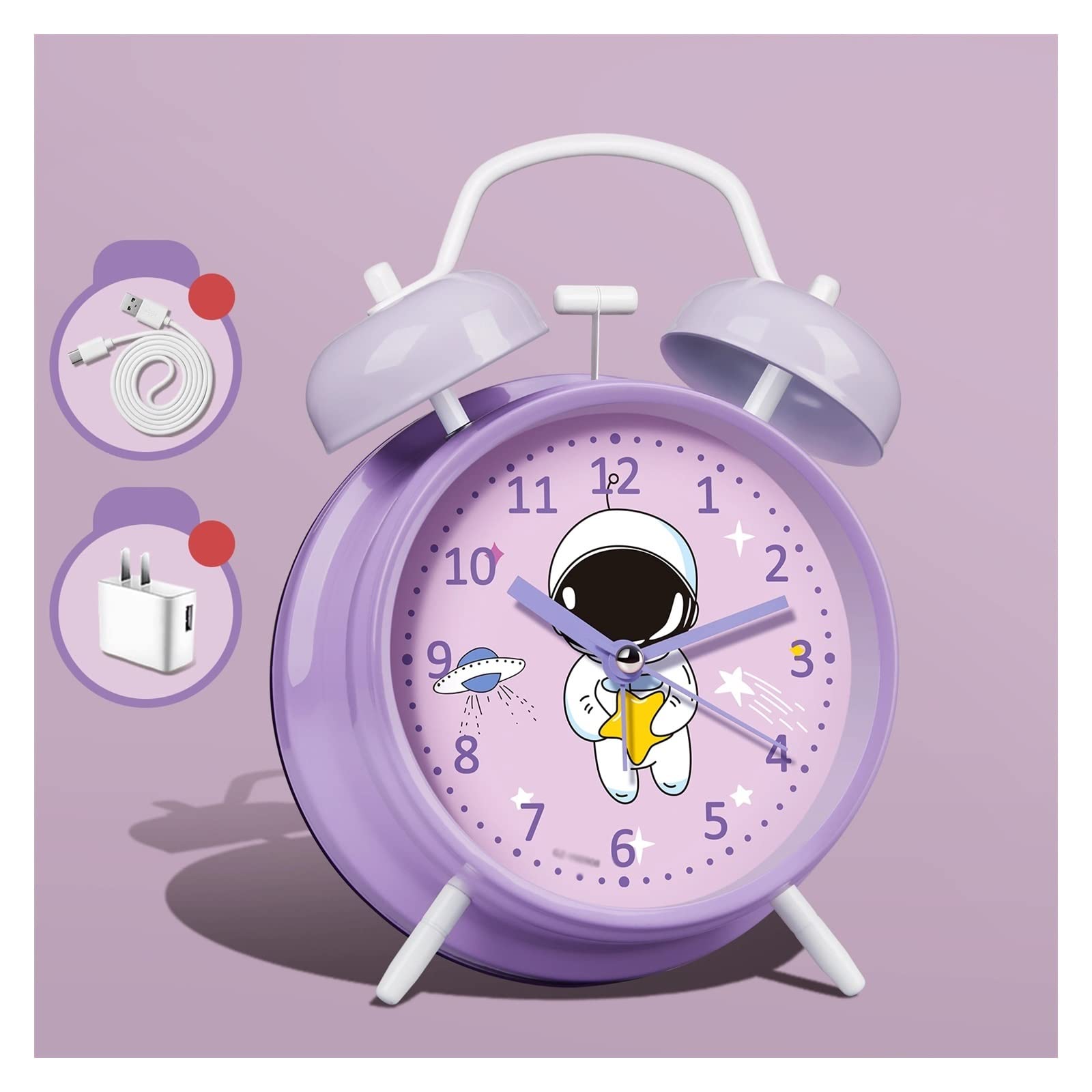YHxFlux Table clocks Alarm Clock for Heavy Sleepers Adults Kids Bedrooms Teens Non Ticking Loud Twin Bell with Backlight for bedrooms(Purple)