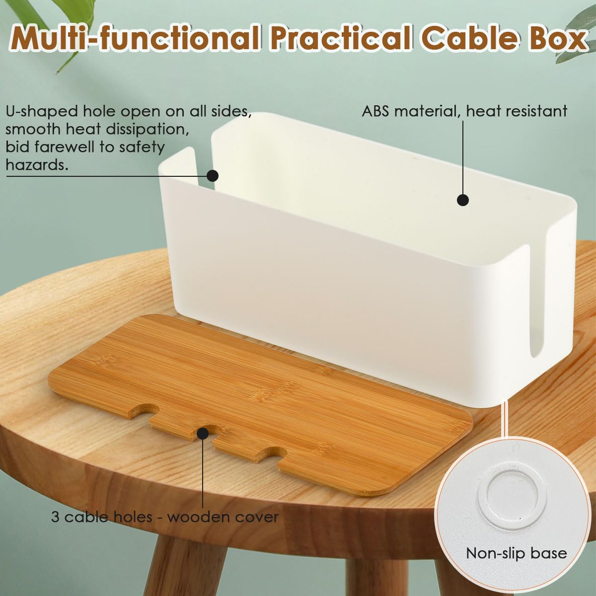 3 Piezas Caja Organizadora Cables, Caja Organizadora de Cables con Tapa de Bambú, Organizador Cables Caja con Agujeros Arriba y a Los Lados, Caja Cables, para Hogar y Oficina - Blanco, L/M/S