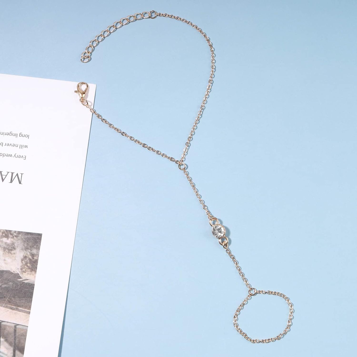 Gold Boho-Vintage-Minimal Crystal Finger Bracelet Ring Wrist Bracelet Hand Chain Jewelry for Women - Image 4