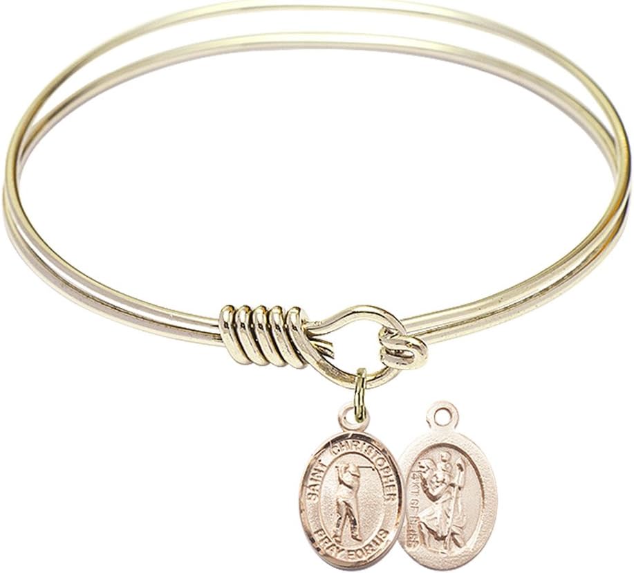 Round Eye Hook Bangle Bracelet w/St. Christopher/Golf in Gold-Filled