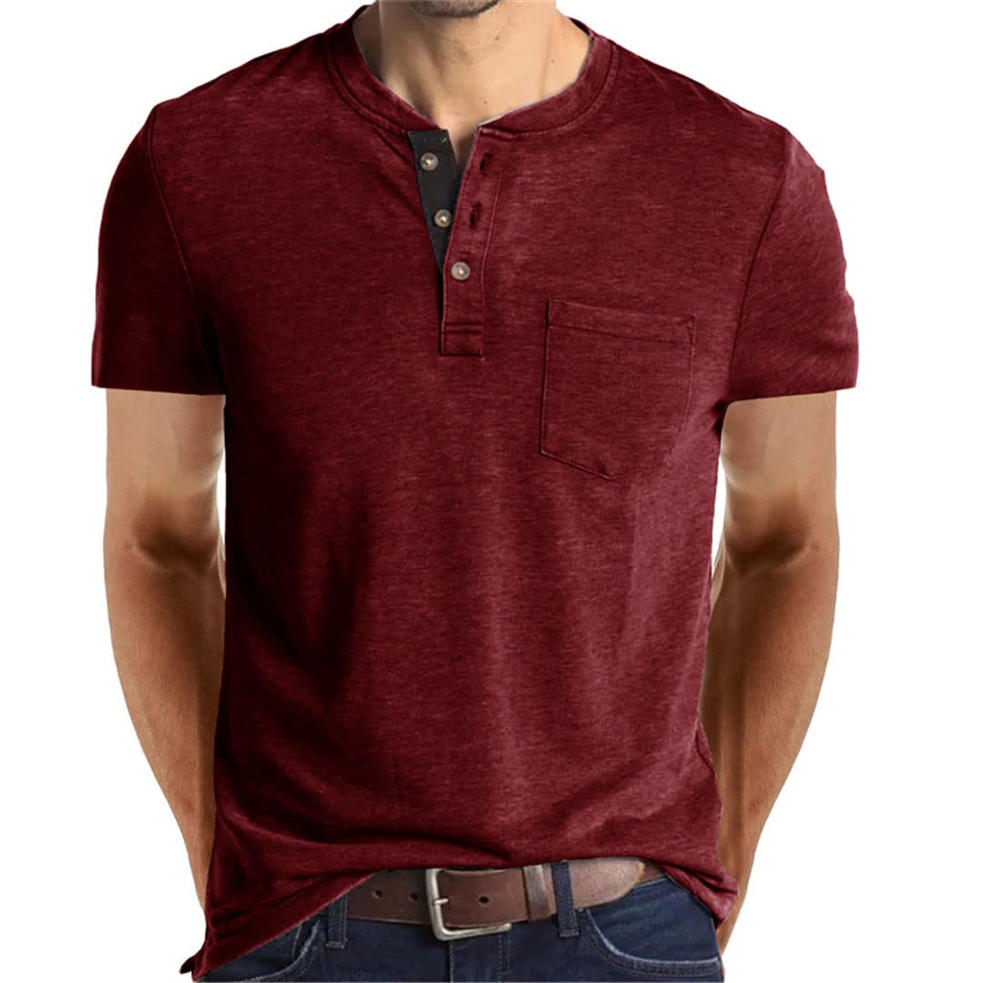 Vogrtcc Maglietta a maniche corte da uomo con scollo a O Henley Pullover con bottoni e tasche, Come da immagine1, S