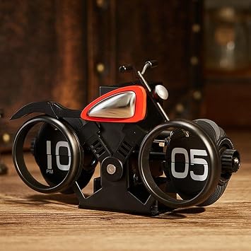 Vintage Flip Desk Clock, Motorbike Shape Flip Clock, Retro Automatic Page Turning Clock with 12h /pm Numbers, for Home Office Hotel Decoration