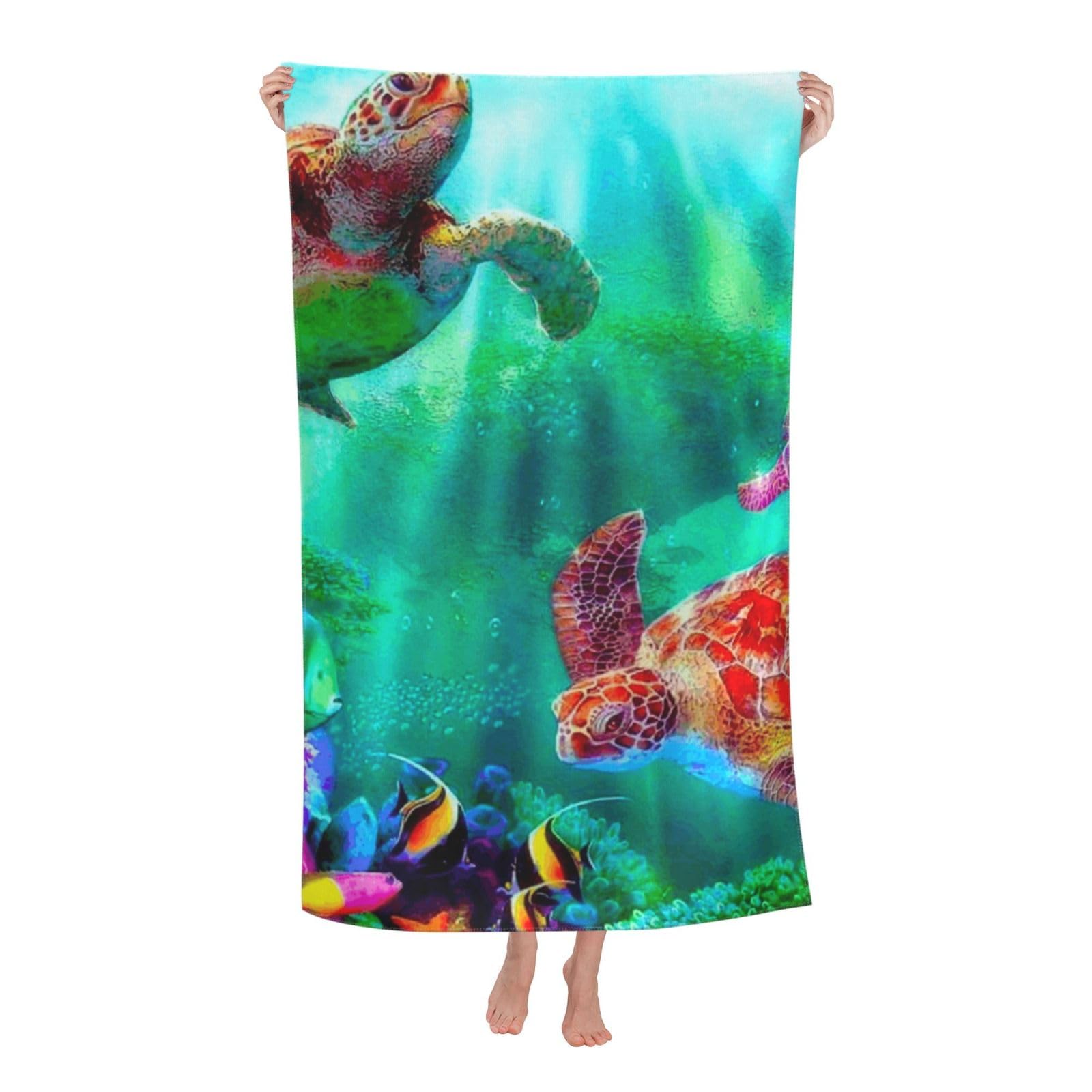 LSRCPD Beach Towel Underwater Turtles Microfiber Beach Towels Blanket Oversized Tropical Big Extra Large XL Pool Towels Quick Dry Sandproof for Women Girls Kids
