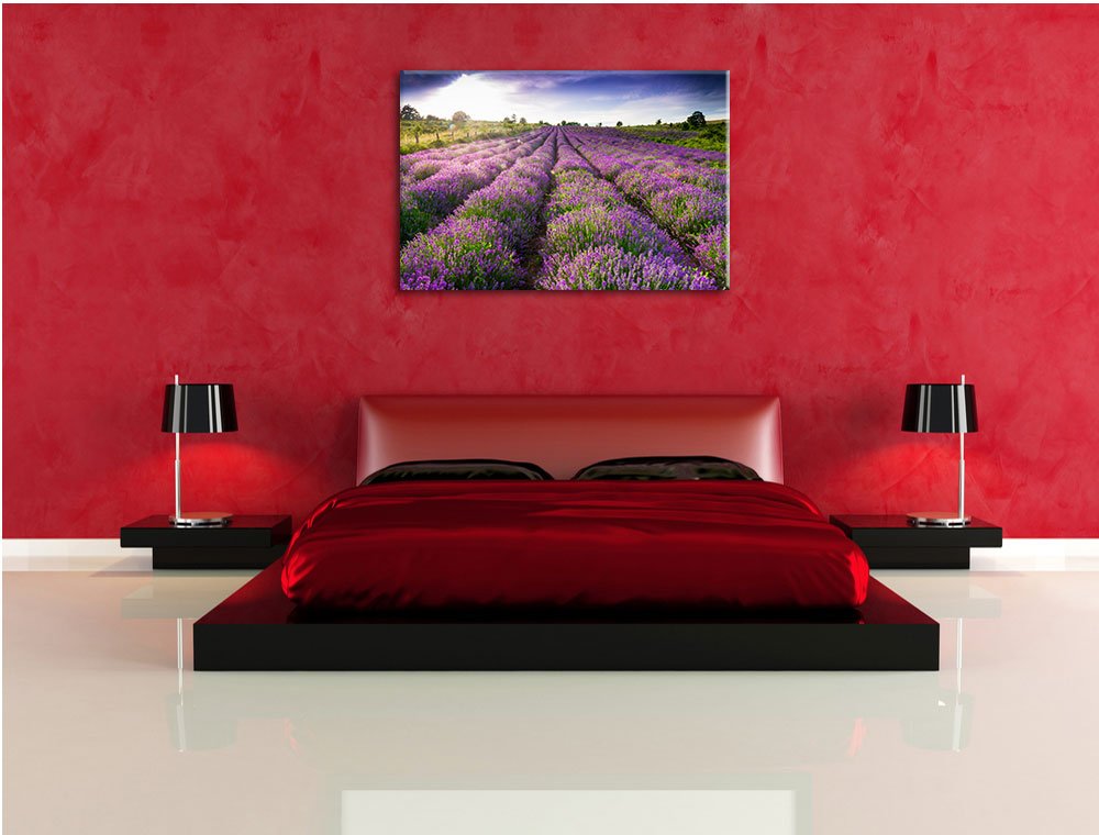 Pixxprint Lavendelfeld Provence, Größe: 120x80cm, Leinwandbild, fertig gespannt, Wandbild, Dekoration, Kunstdruck, kein Poster