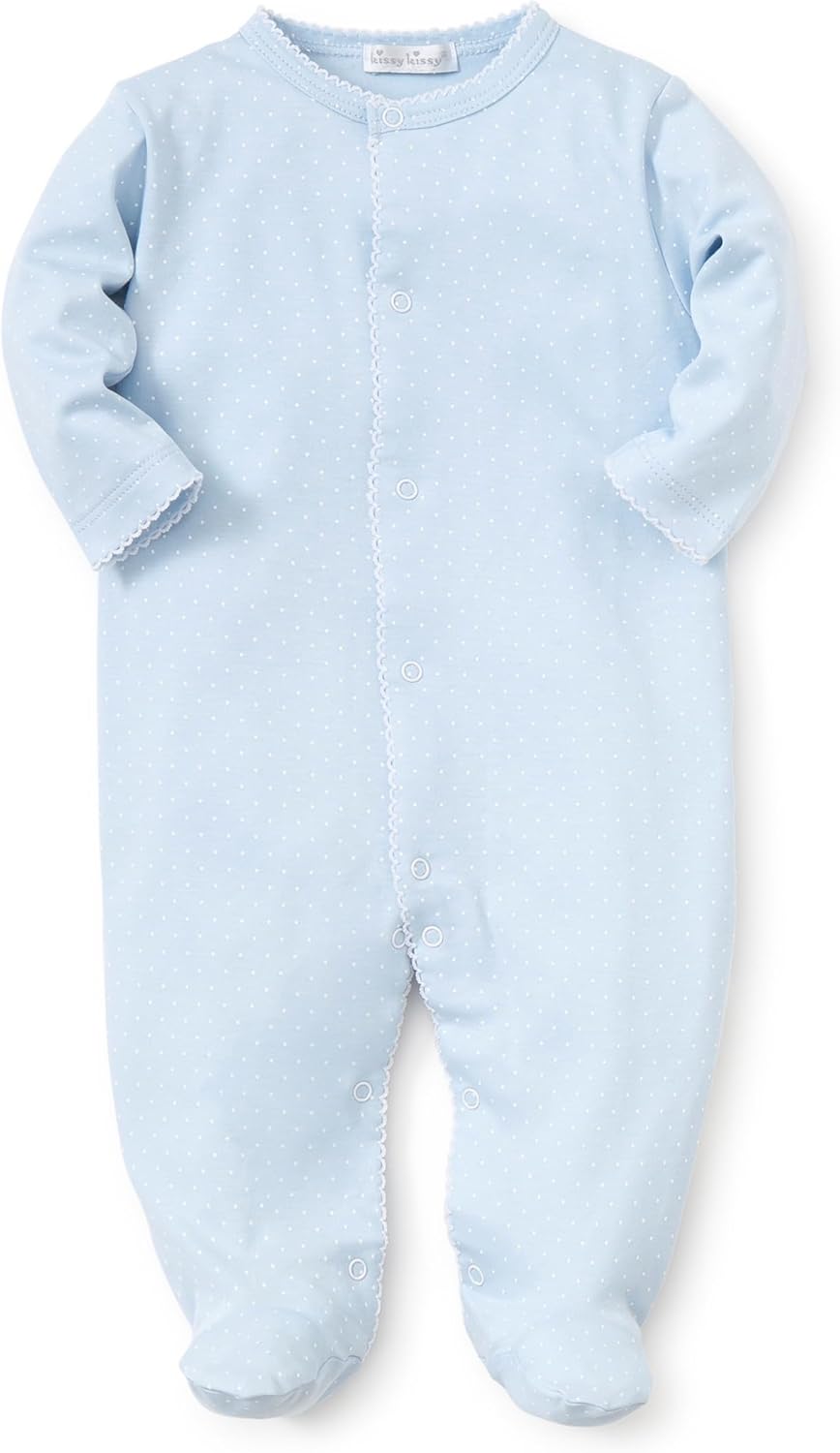 Kissy Kissy Baby Boys and Girls 100% Pima Cotton New Kissy Dots Print Snap Front Footie Pajamas, Newborn to 9 Months