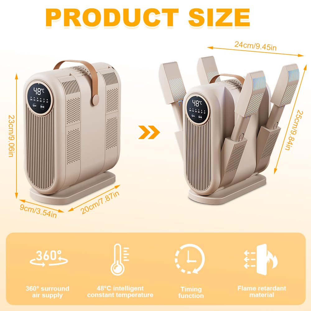Schuhtrockner Elektrisch, Schuhwärmer mit Verstellbarer Länge, 48℃ Konstante Temperaturheizung, Drei-Gang-Timing, Antibakteriell, Shoe Dryer für 2 Paar Schuhe/Handschuhe