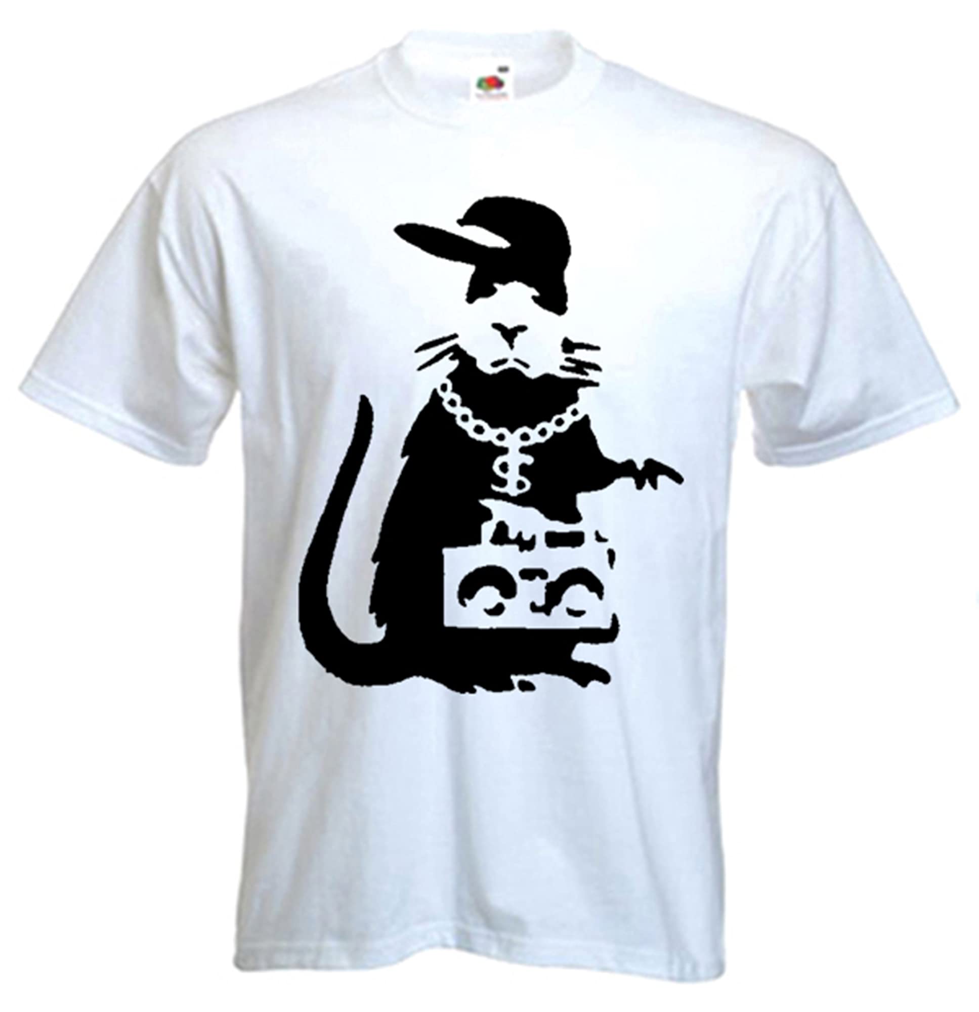 Tribal T-Shirts Banksy T Shirt - Gangsta Rat - XXXL White