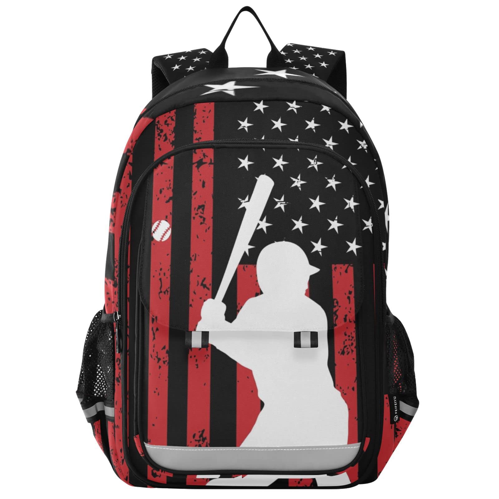 Glaphy American Flag Baseball Backpack School Bag Lightweight Laptop Backpack Student Travel Daypack with Reflective Stripes
