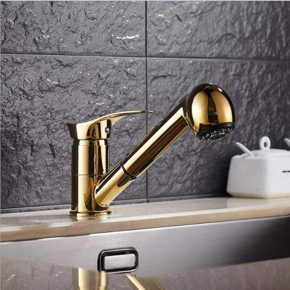 Grifo de Cocina extraíble Giratorio de 360 Grados, Grifo de Lavabo de latón Pulido y Cromado.