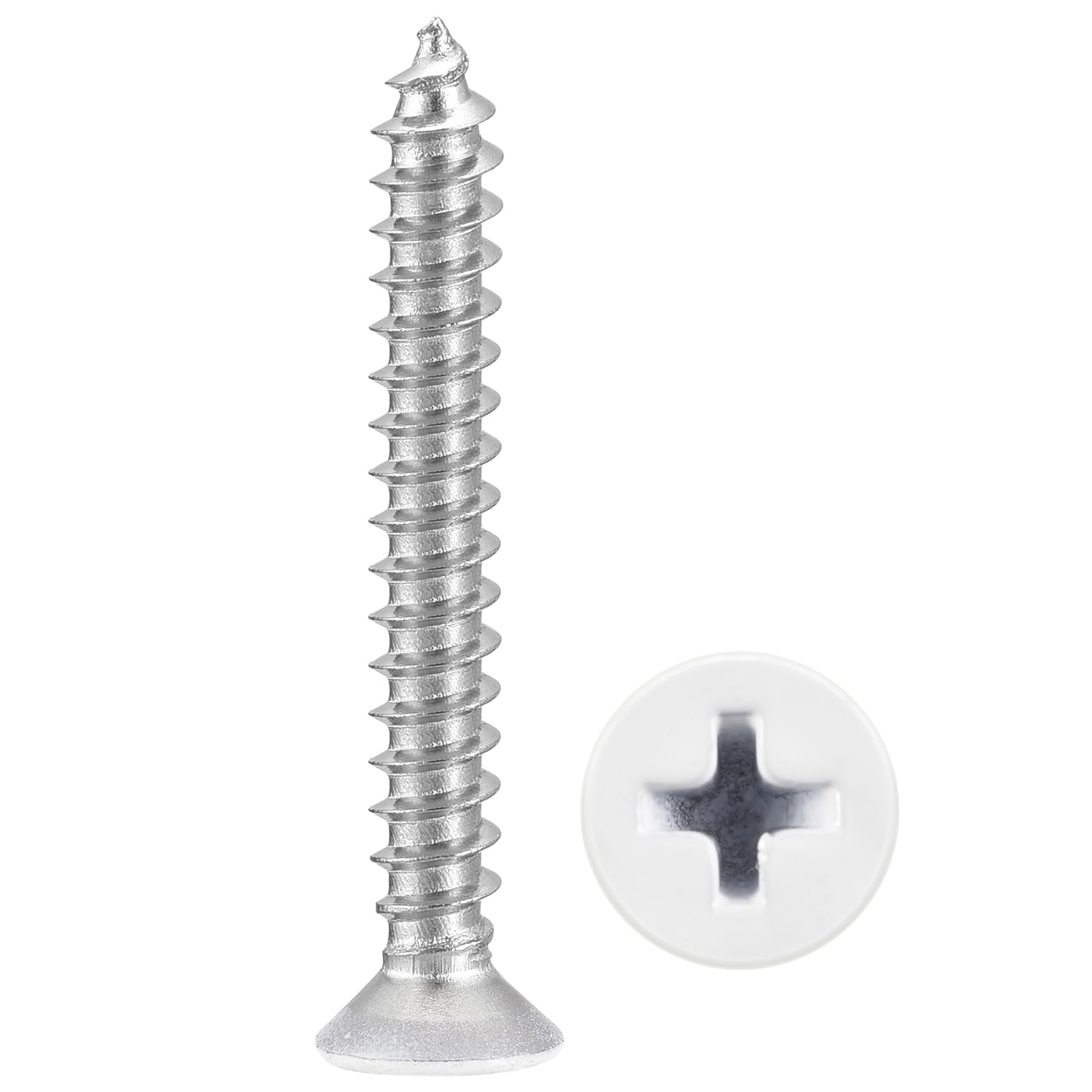 METALLIXITY Countersunk Phillips Wood Screws (ST3.5x30mm) 100Pcs, 304 Stainless Steel Coarse Thread Phillips Drive Flat Head Wood Screws - for Furniture Installation Repair, White Head — image 1