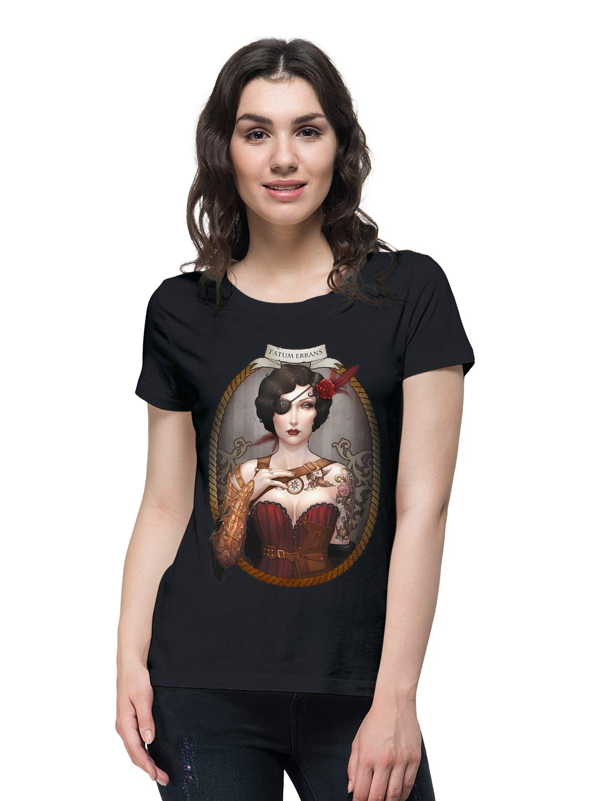 THREADCURRYMacarena | Dark Feminist Creative Fantasy Art Cotton Printed Creative Tshirt for Women Black