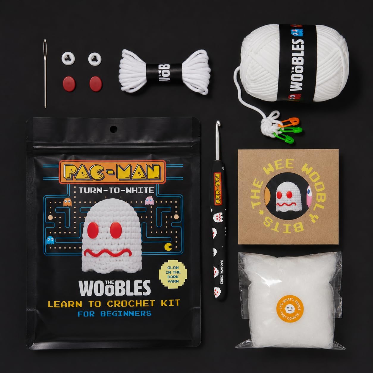 The Woobles PAC-MAN Glow-in-the-Dark Ghost Crochet Kit (Ages 12+)