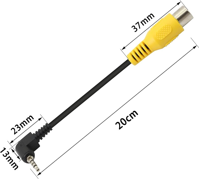 PNGKNYOCN 2.5mm TRRS - RCA Adapter Kábel Tolatókamerához, GPS Navigációhoz, 20cm, 2db, Sárga, Erős Kivitel, Tablet Kompatibilis