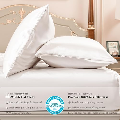 Miniatura 10 de Juego de sábanas bajeras de 3 piezas 100% seda 23 Momme tamaño King con sábana bajera y 2 fundas de almohada, bolsillo profundo de 16 pulgadas,