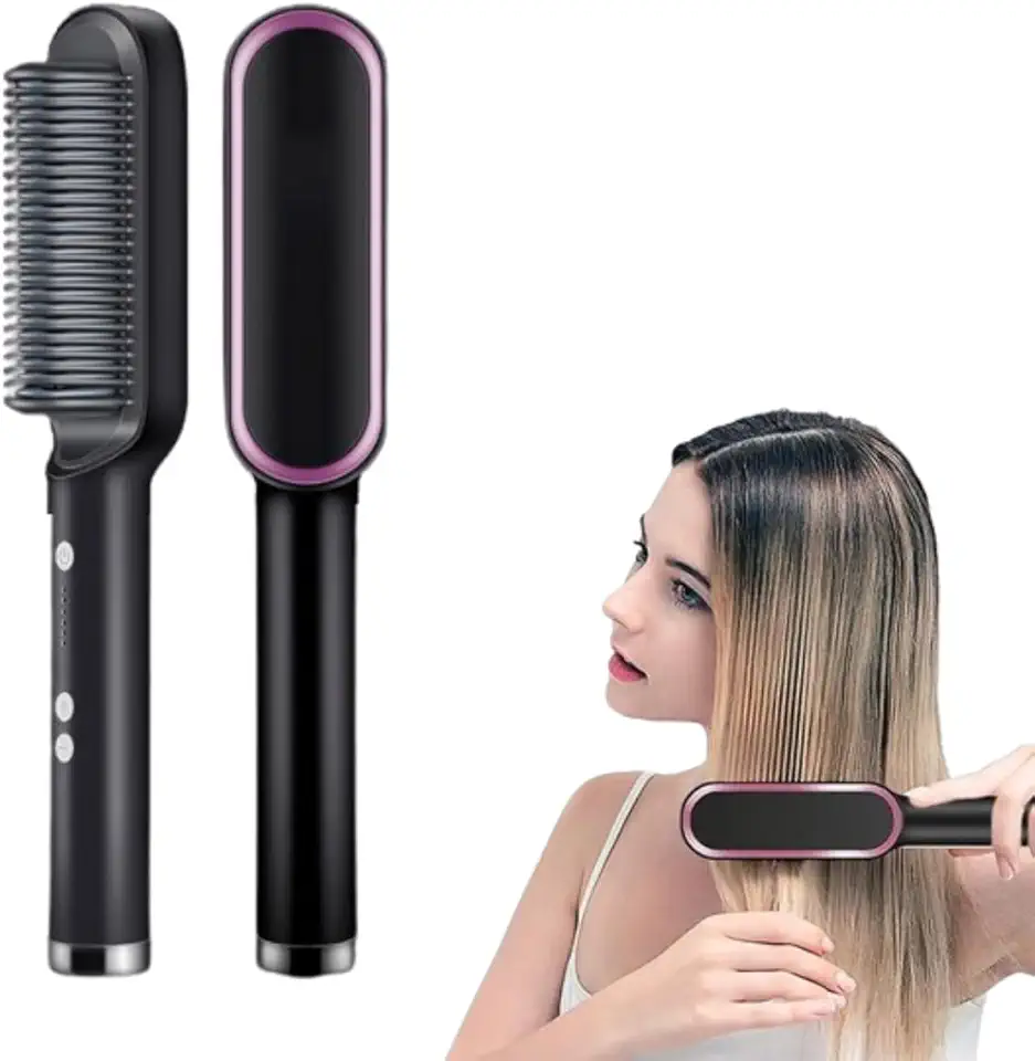 Escova Alisadora De Cabelo 3 Em 1 Bivolt Ânion, Escova De Cabelo Fino, Grosso, Cacheados e Crespos Com Pente Especial Mulfuncional Potente Premium 200° Graus UTIMAIS+