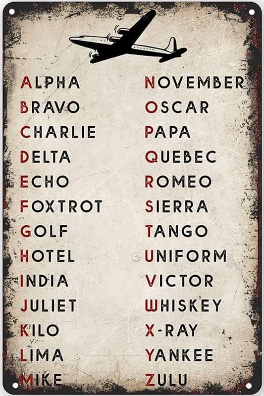 6"x8" Pilot Code Metal Sign Alpha Bravo Charlie Funny Novelty Metal Sign Retro Wall Decor for Home Gate Garden Bars Restaurants Cafes Office Store Pubs Club Sign