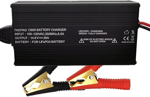 THEPRO Cargador de batería LifePO4 de 12 V 20 A 14.6 V cargador inteligente y mantenedor para baterías recargables LiFePO4 de hierro de litio de