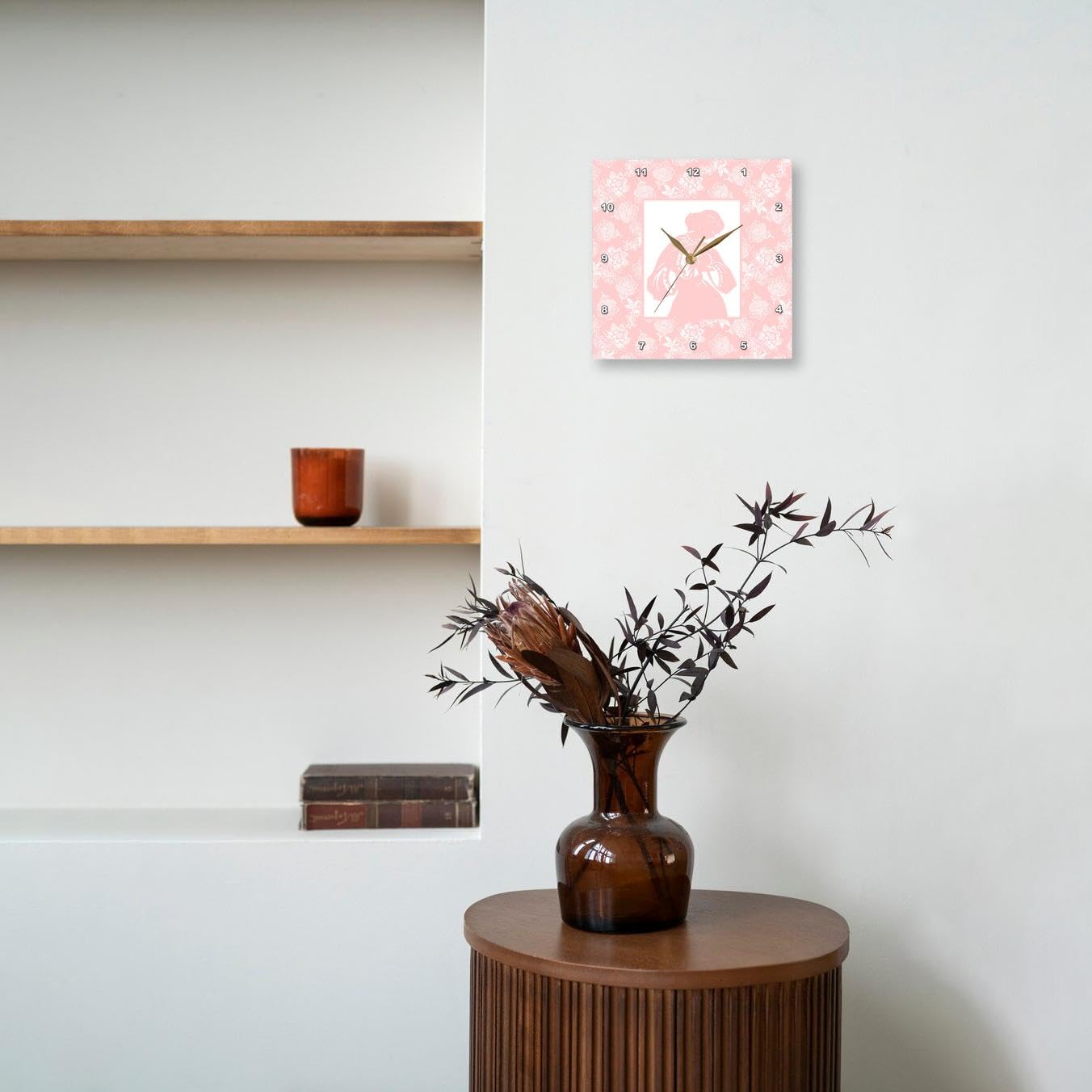 3dRose Wall Clock Silent - 15 inch - Breastfeeding Mother on Pink and White Background - Nursery Designs