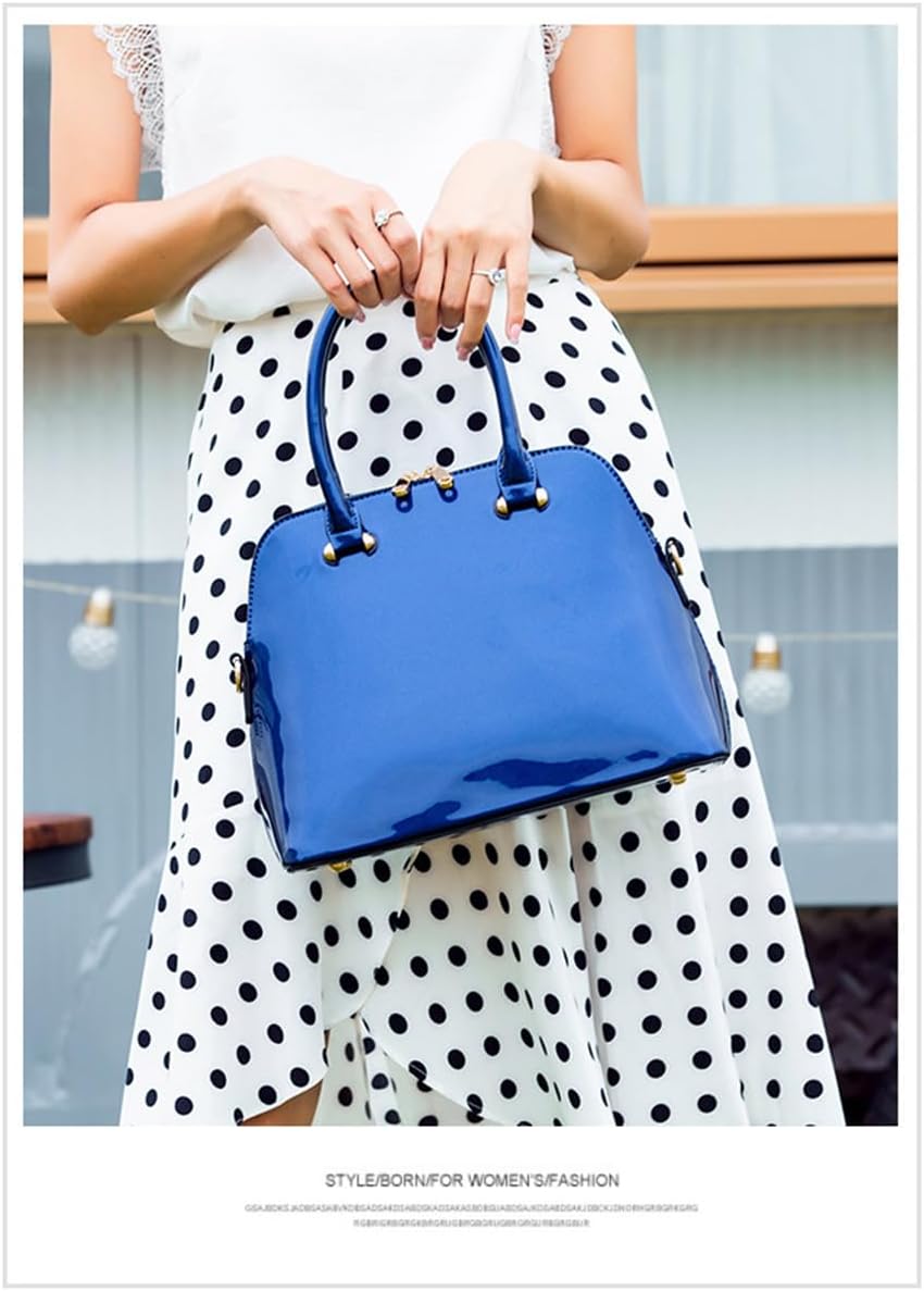 Patent Leather Dome Satchel Purse Zip-around Handbag Multi-Pocket Shoulder Bag Shiny Large Top-handle Shell Bag - Image 3
