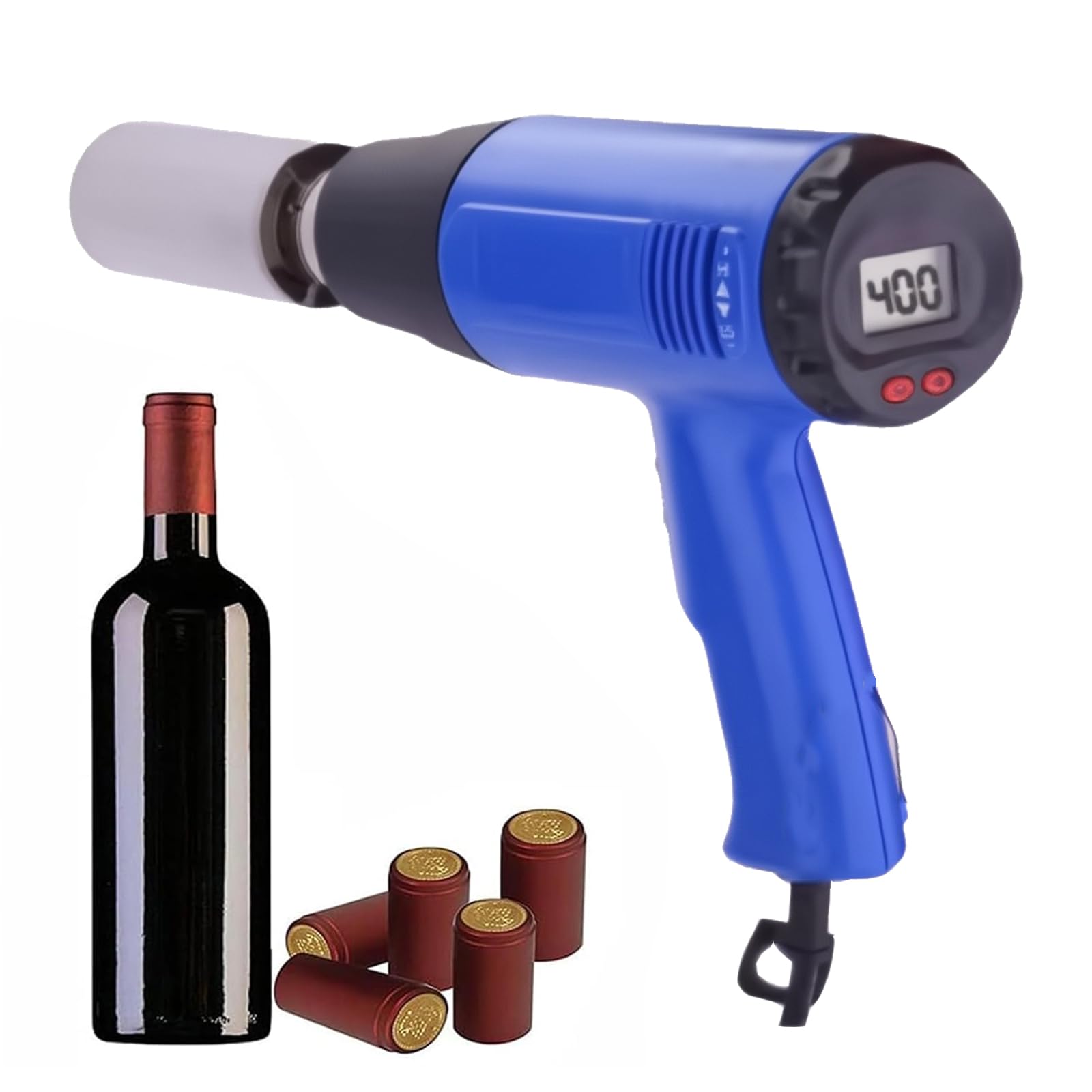 Pistolet termokurczliwy, ręczna maszyna do uszczelniania kapsułek PVC 1800 W z wyświetlaczem LCD, regulacja temperatury 60-600℃ do owijania wina