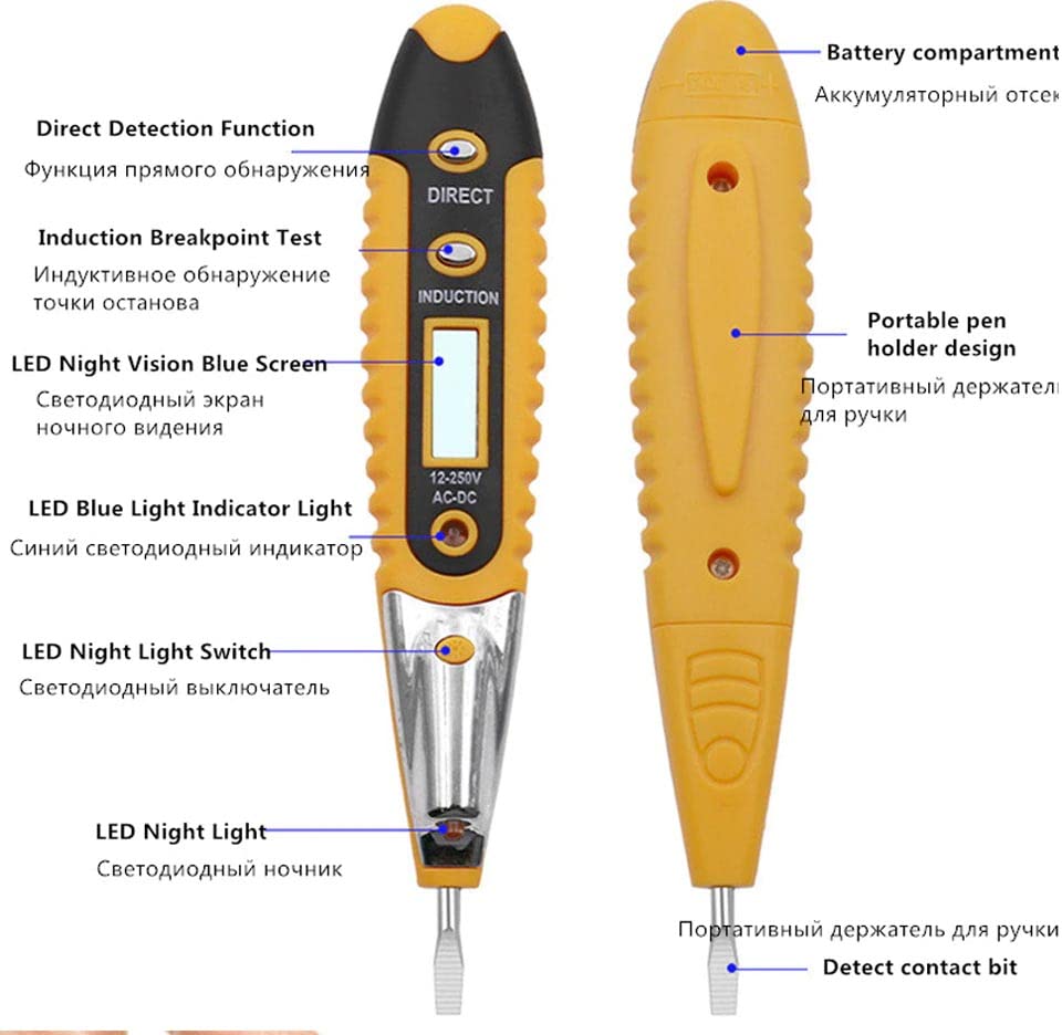 Image of 12-250V AC DC Voltage Detector Electric Indicator Tester Pen Tester Meter Volt Current Electric Test Pencil With LED Light